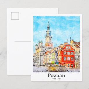 Poznan Poland Travel Watercolor Sketch Hand plocka Vykort
