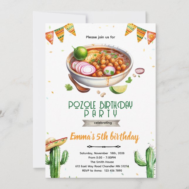 Pozole födelsedagsfest inbjudan (Framsida)