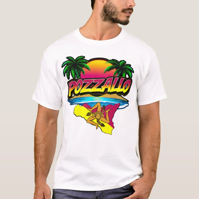 Pozzallo Sicilia Sunset with Handflatan T-Shirt (Framsida)