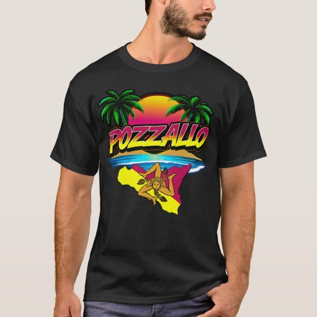Pozzallo Sicilia Sunset with Handflatan T-Shirt (Framsida)