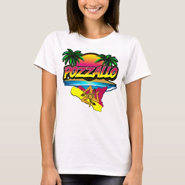 Pozzallo Sicilia Sunset with Handflatan T-Shirt (Framsida)