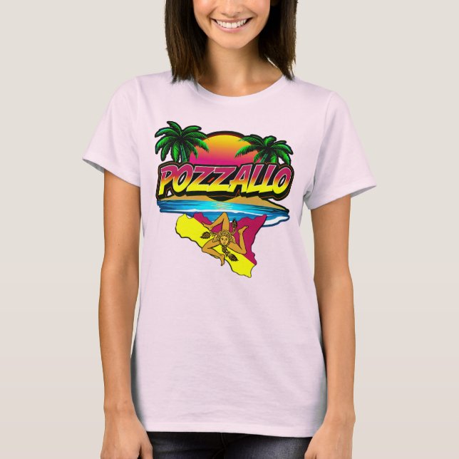 Pozzallo Sicilia Sunset with Handflatan T-Shirt (Framsida)