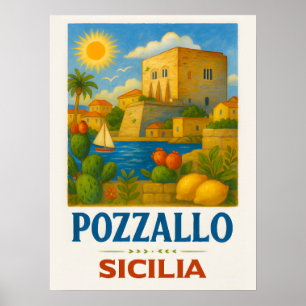 Pozzallo Sicilien med La Torre Cabrera Poster