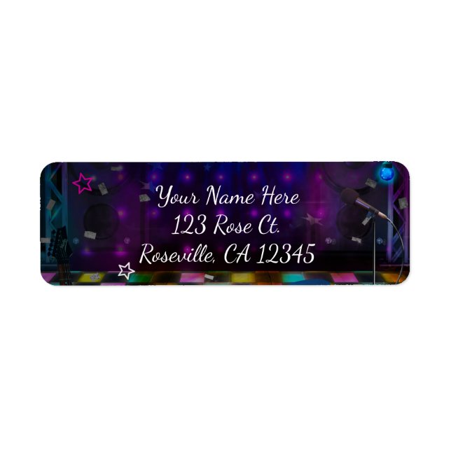 PPP STAR PARTY Birthday Musical Dance-inbjudan Returadress Etikett (Framsidan)