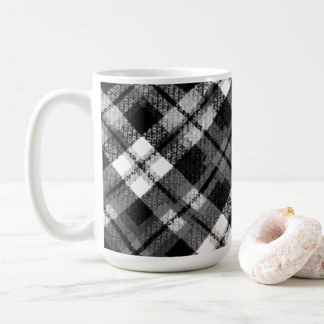 Pput Check Tartan Black White Farmhouse Modern Kaffemugg (Med munk)