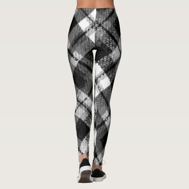 Pput Check Tartan Black White Farmhouse Modern Leggings (Baksida)