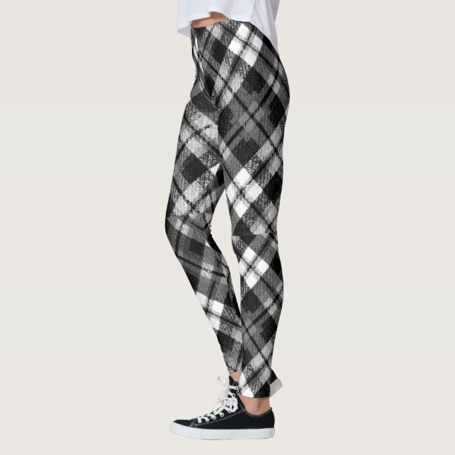 Pput Check Tartan Black White Farmhouse Modern Leggings (Vänster)