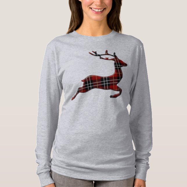 Pput Hjort Grått Långärmad Dam T Shirt (Framsida)