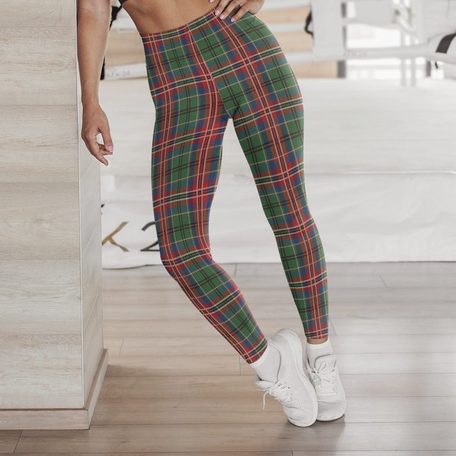 Pput Red Grönt Check Mönster Tartan Leggings (Plaid MacCulloch Red Green Check Leggings)