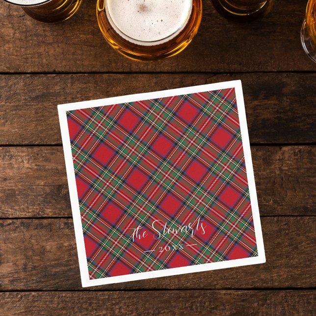 Pput Red Grönt Rustic Classic Stewart Tartan Pappersservett (Rustic Plaid Stewart Tartan Personalized Paper Napkin)