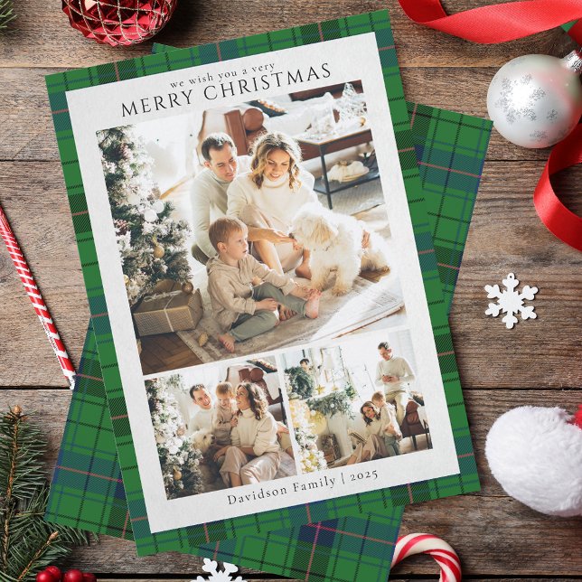 Pput Retro-julfoton Tartan Rustic Julkort (Plaid Retro Christmas Photos Tartan Rustic Holiday Card)