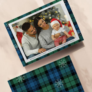Pput Snöflingor Family Photo Campbell Tartan Julkort