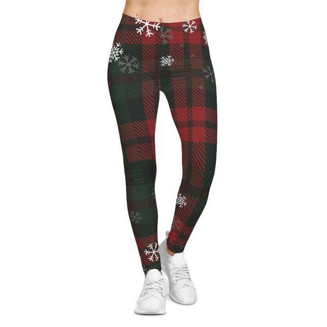 Pput Snöflingor Rustic Winter-jul Leggings (Plaid Snowflakes Rustic Winter Christmas Leggings)