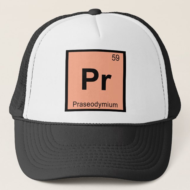 Pr - Praseodymium kemi Periodiska systemet symbol Truckerkeps (Framsida)