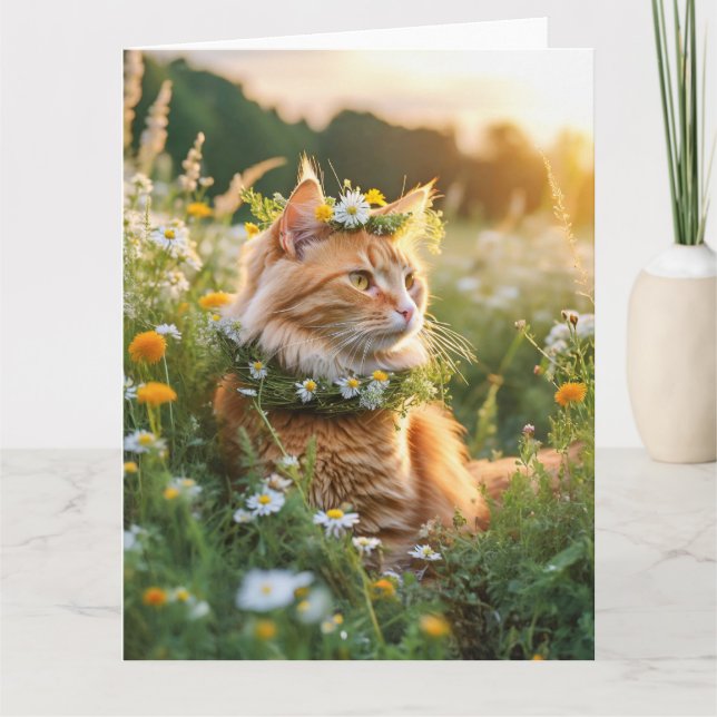 Prachtige rode kater versierd met bloemetjes kort (Framsida)