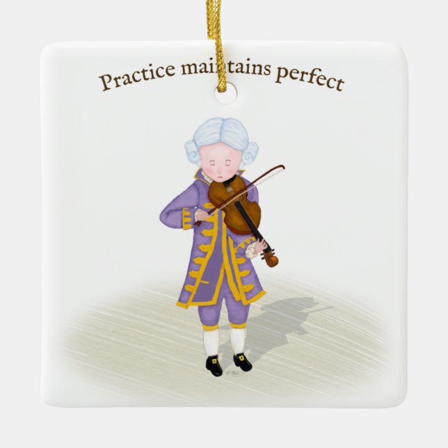"Practice Underhåll Perfekt" Mozart Violin Music Julgransprydnad Keramik (Framsida)
