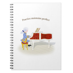 "Practice underhåller Perfekt" Mozart spelar Pian Anteckningsbok