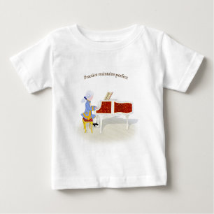 "Practice underhåller Perfekt" Mozart spelar Pian T Shirt
