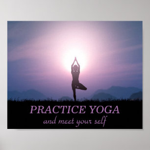 Practice Yoga Motivational Quote Black Lila Poster