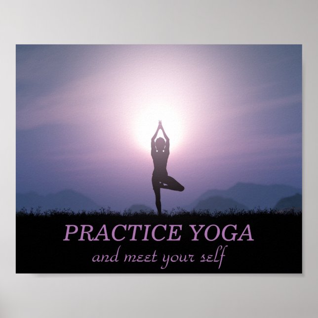 Practice Yoga Motivational Quote Black Lila Poster (Framsidan)