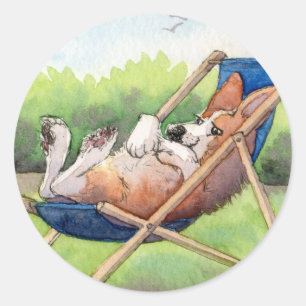 Practicing for Summer - Corgi in a DeckSchool Runt Klistermärke