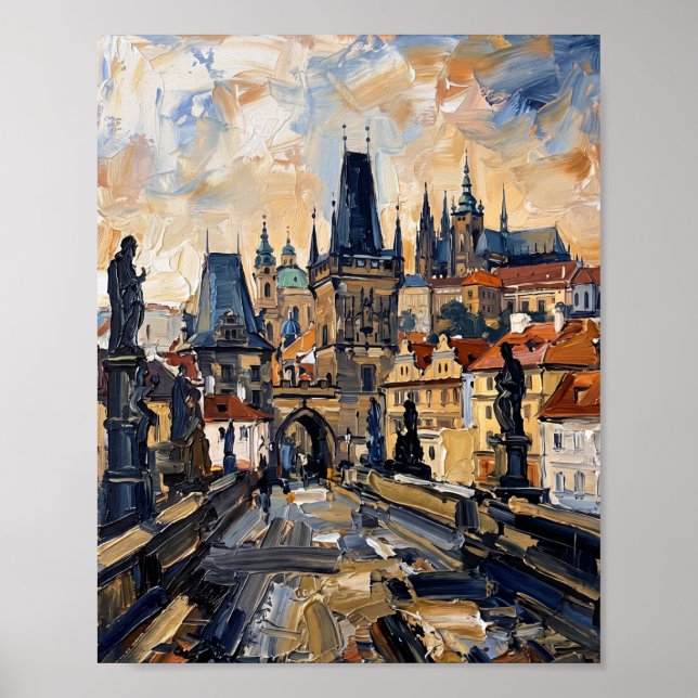 Prag Affisch Lyx Abstrakt Oljemålning (Framsidan)