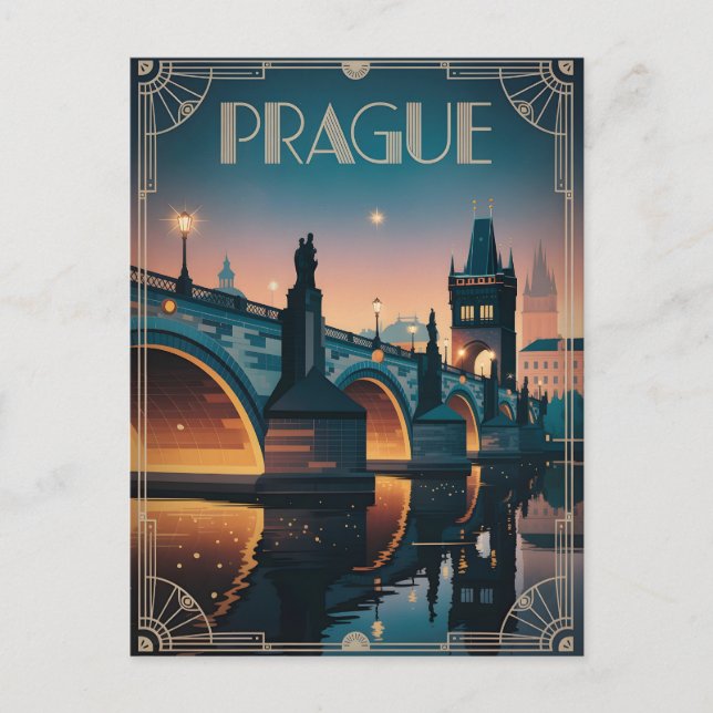 Prag art deco-vintage vykort (Framsida)