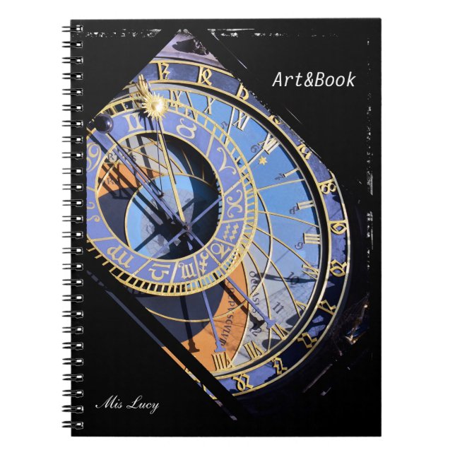 Prag, astronomisk klocka, tjeckisk konst (bärbar d anteckningsbok med spiral (Framsidan)