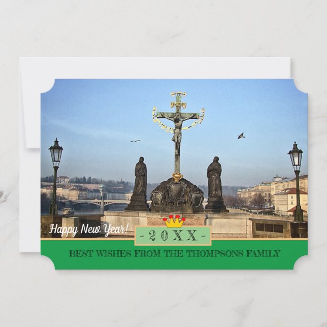 Prag Bridges & Gott nytt år! Kort /Praha (Framsida)
