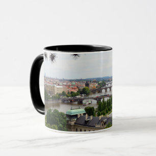 Prag Bridges Panorama, floden Vltava, Czechia Mugg
