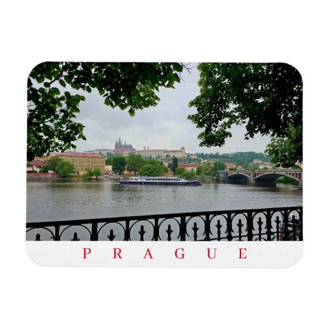 Prag Castle and River View-skållmagnet Magnet (Horisontell)