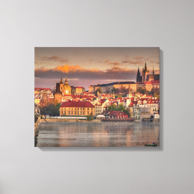 Prag Castle Charles Bridge på morgonen Canvastryck (Framsida)