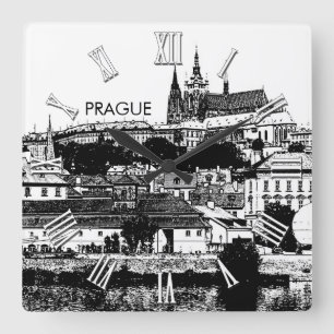 Prag Castle Teckning, St Vitus Cathedral, Tjeckien Fyrkantig Klocka