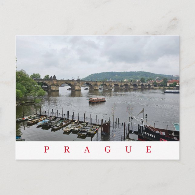 Prag Charles Bridge och båtvykort Vykort (Framsida)
