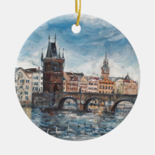 Prag - charles överbryggar målning julgransprydnad keramik