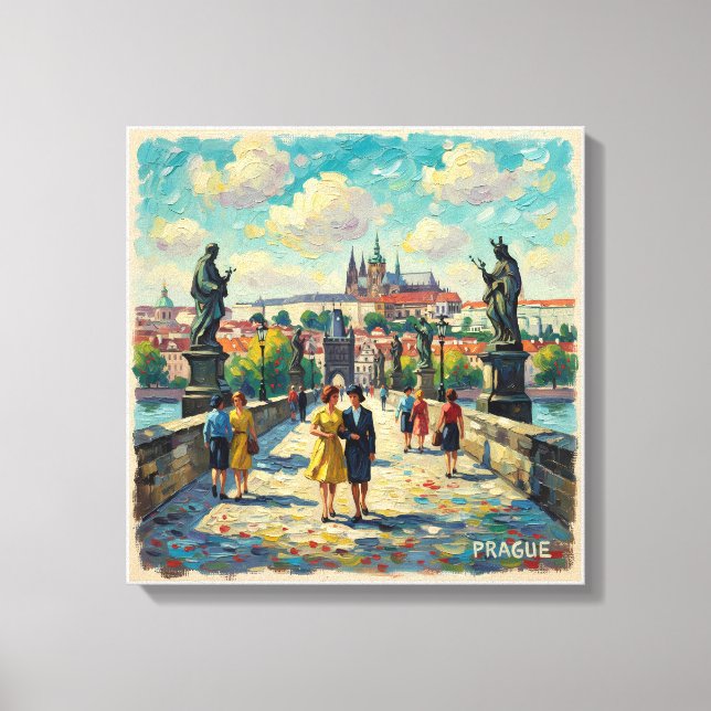 Prag Charlesbron Gamla scenen Utskriven Canvas (Framsida)