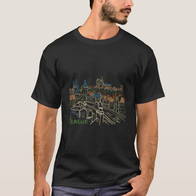 Prag City Charles Bridge T Shirt (Framsida)