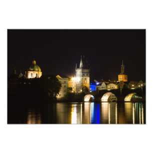 Prag Cityscape på natten Fototryck