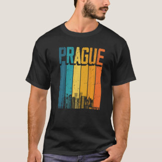 Prag Czech Republic Retro Vintage Sunset Skyline T Shirt