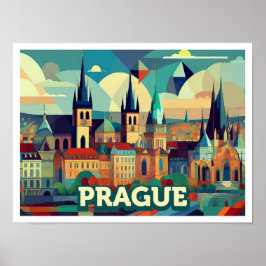 Prag Czech Travel artistisk färgstark Poster