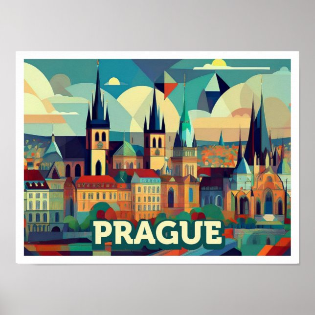 Prag Czech Travel artistisk färgstark Poster (Framsidan)