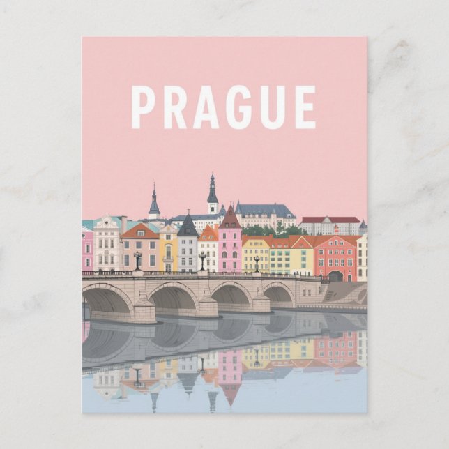 Prag färgrika flodvy vykort (Framsida)