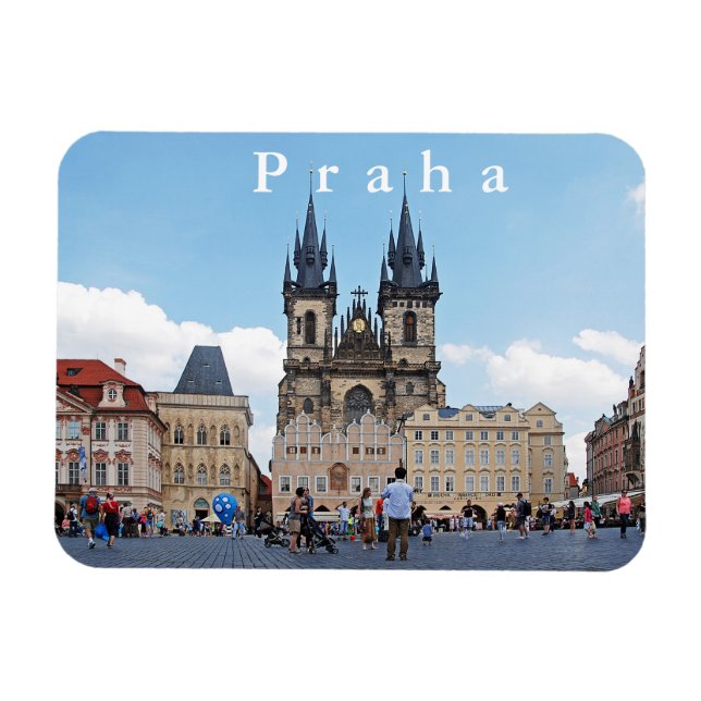 Prag. Gamla Town Square och Tyn Church. Magnet (Horisontell)