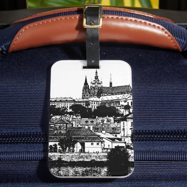 Prag, historiestad, slott - tjeckisk konst bagagebricka (Framsida Insitu 2)