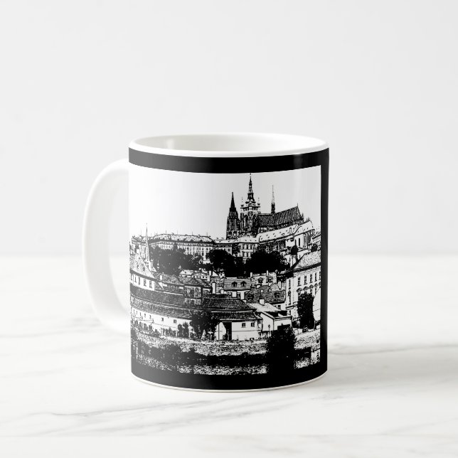 Prag, historiska stad, slott och Flagga - Tjeckien Kaffemugg (Framsida vänster)