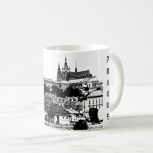 Prag, historiska stad, slott och Flagga - Tjeckien Kaffemugg (Framsida höger)
