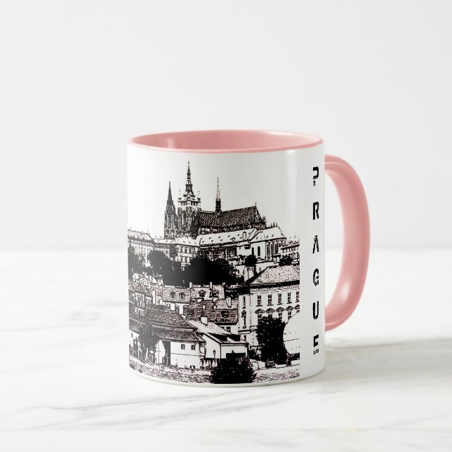 Prag, historiska stad, slott och Flagga - Tjeckien Mugg (Framsida höger)
