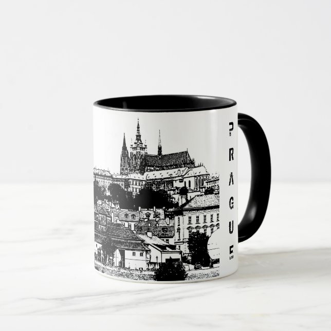 Prag, historiska stad, slott och Flagga - Tjeckien Mugg (Framsida höger)
