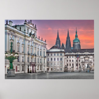 Prag - Hradcanske Square Poster på morgonen