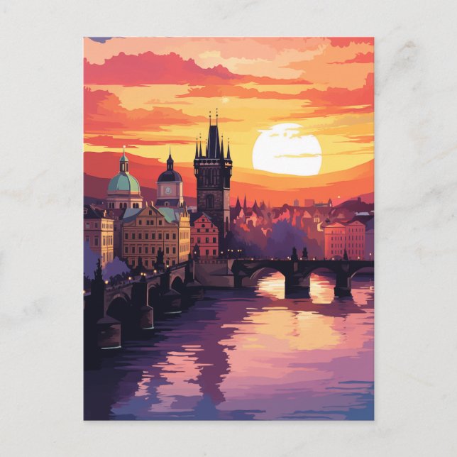 Prag i Flames of Sunset Helg Vykort (Framsida)